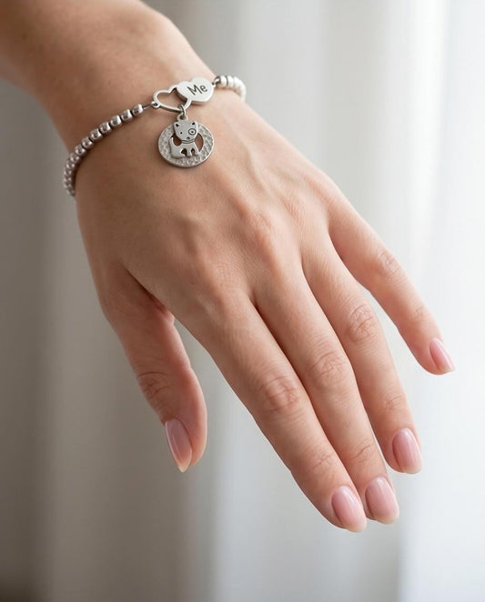 Dog Mom Bracelet, Puppy Charm, Pet Lover Gift, Minimal Stainless Steel Jewelry