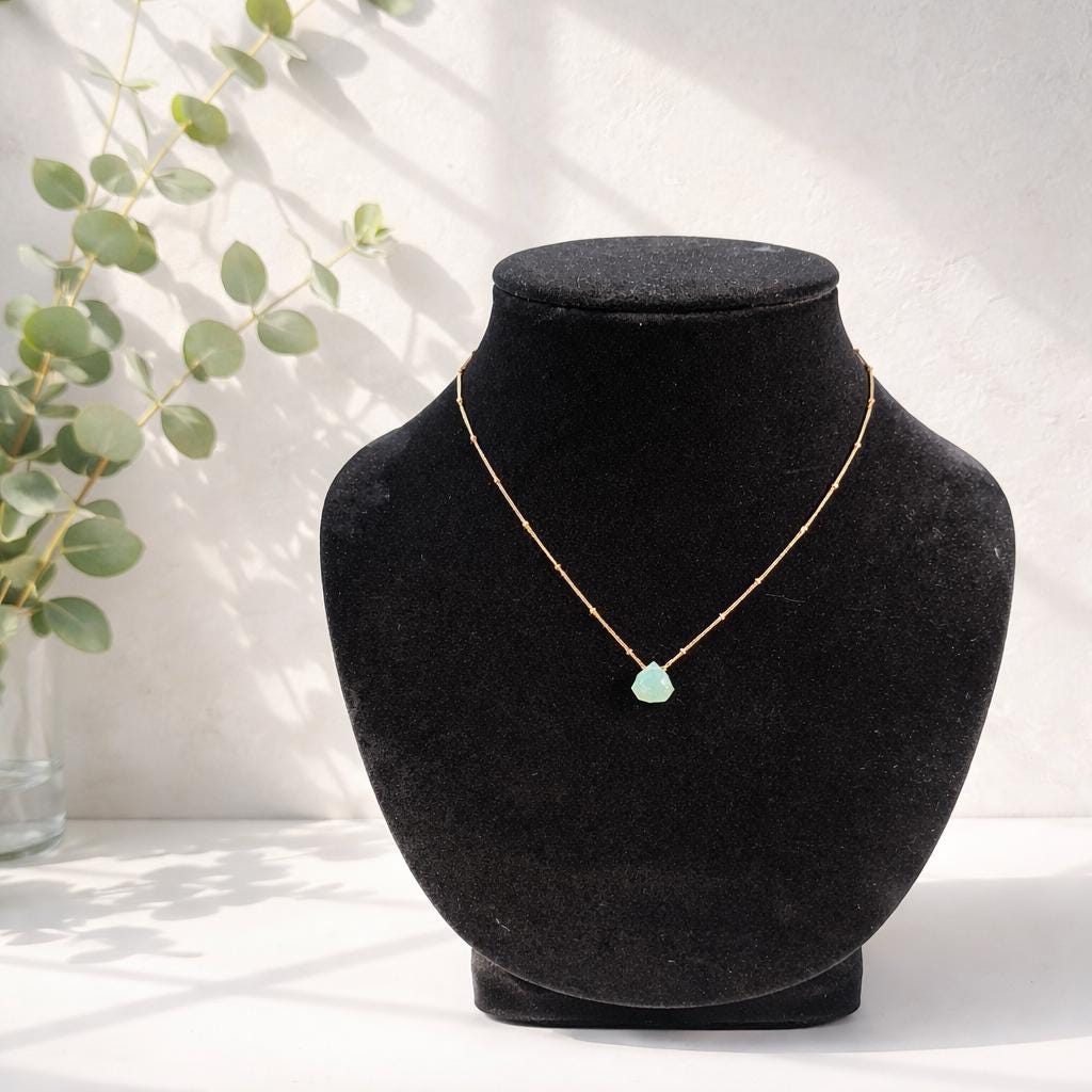 Floating Aquamarine Pendant, Dainty Gold Filled Chain , Minimalist Organic Jewelry, Layering Necklace