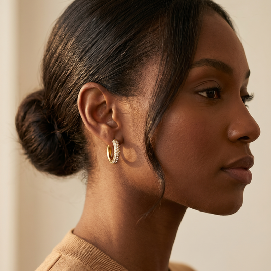 Crystal Pavé Huggie Hoops – 18K Gold Stainless Steel