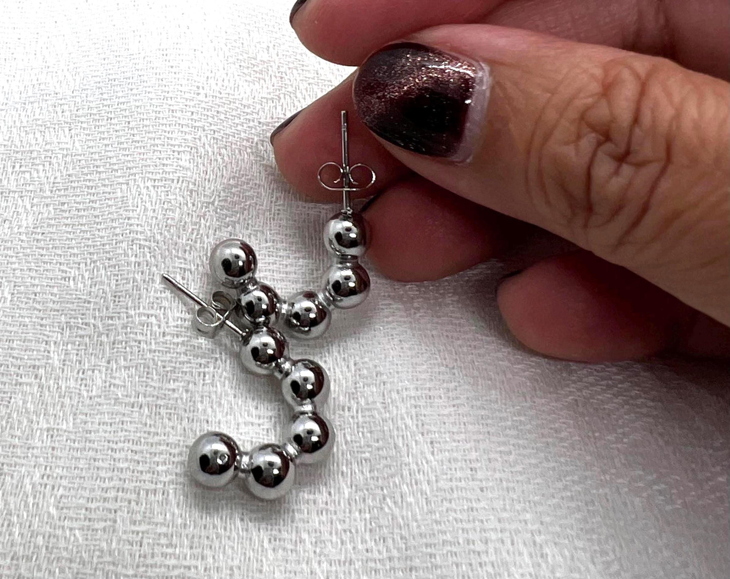 Beaded C-Shape Hoop Earrings