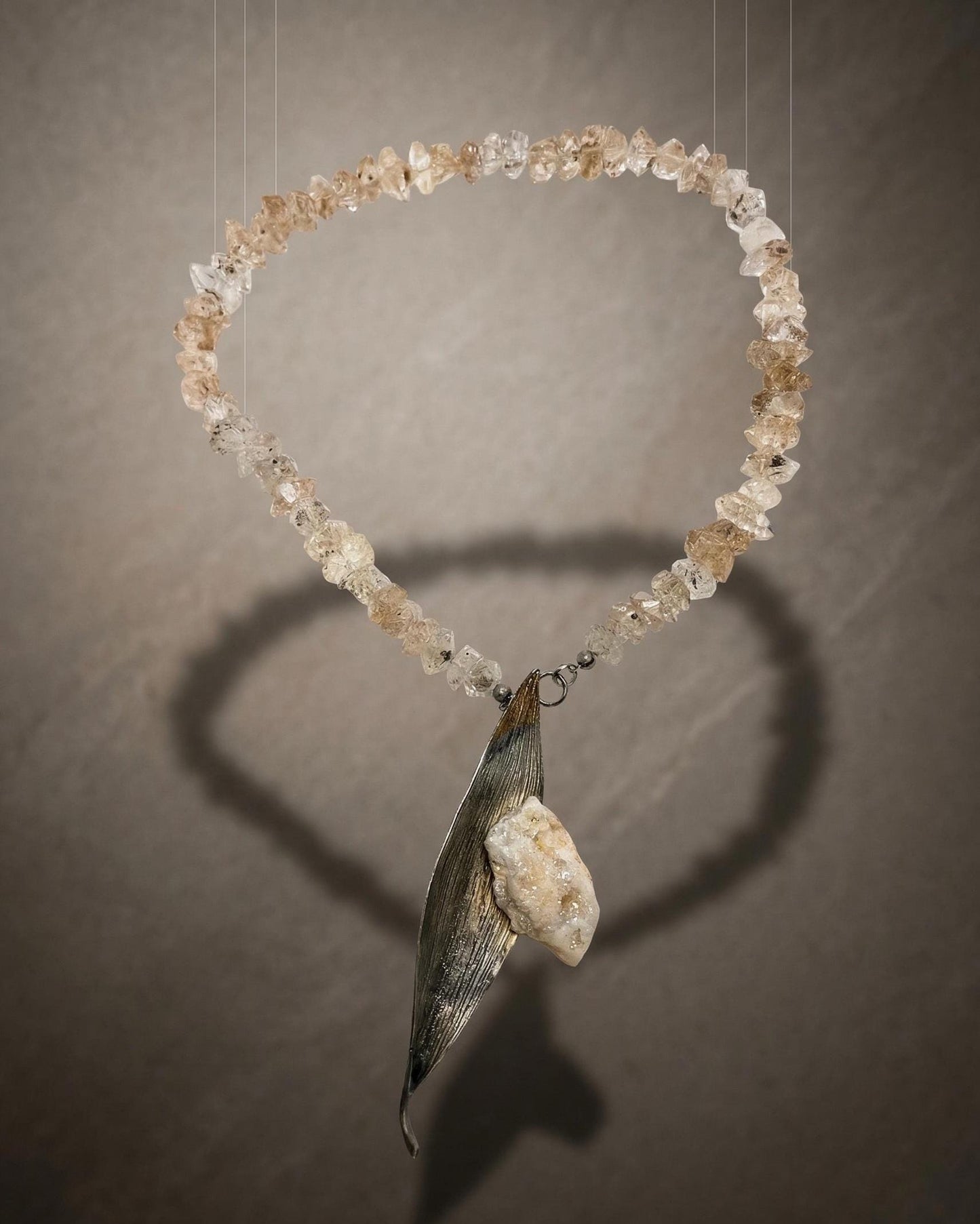 Herkimer Diamond & Druzy Leaf Necklace