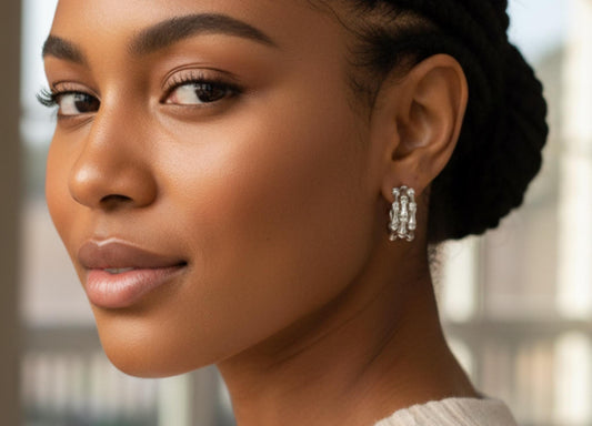 Bamboo Crystal Pavé Silver Earrings