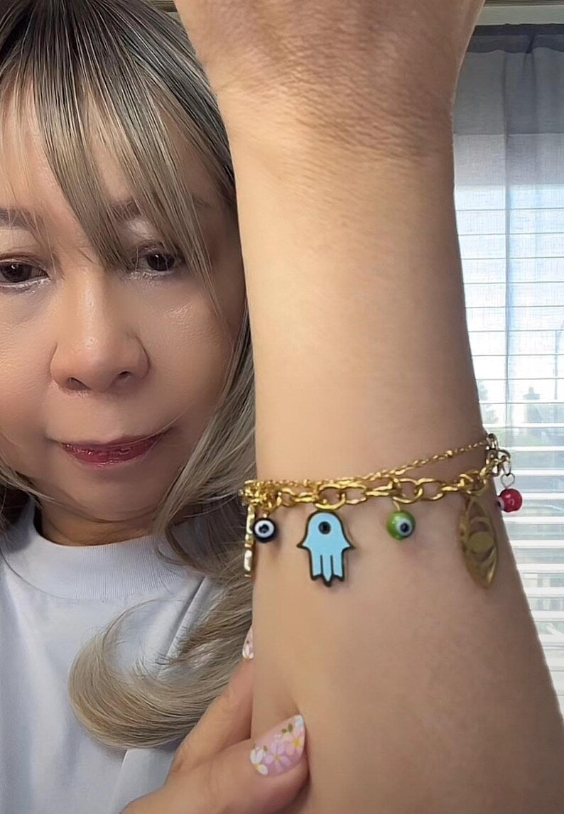 18K Gold Plated Evil Eye Hamsa Charm Bracelet image 12