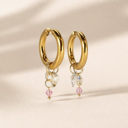 Heart crystal hoop earrings detail