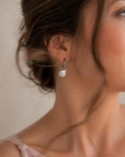 Baroque Pearl Floating Hoop Earrings