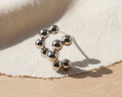 Beaded C-Shape Hoop Earrings
