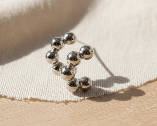 Beaded C-Shape Hoop Earrings