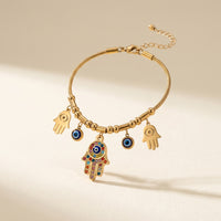 Gold Hamsa Hand & Evil Eye Charm Bracelet