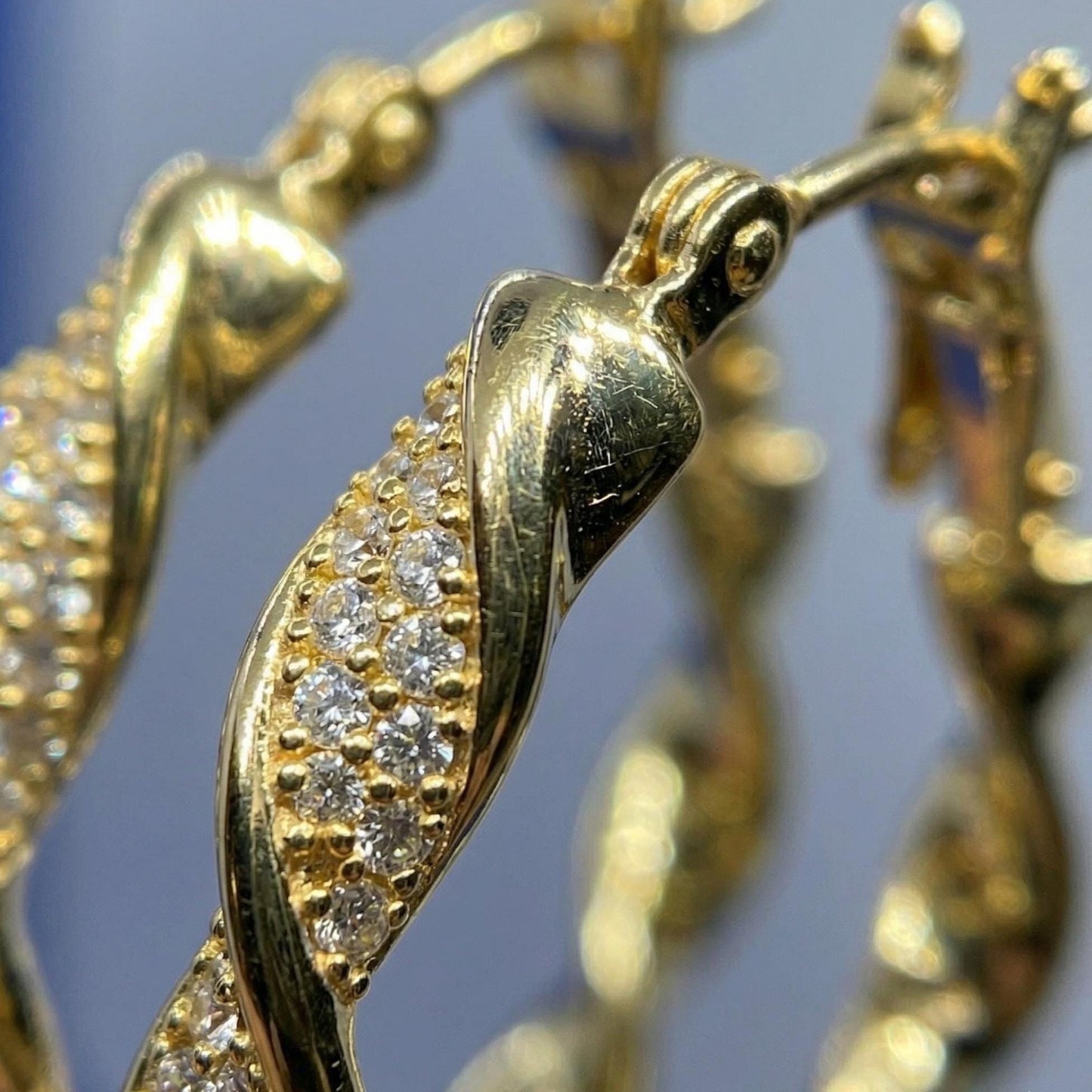 Twisted Crystal Pavé Gold Hoop Earrings