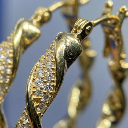Twisted Crystal Pavé Gold Hoop Earrings