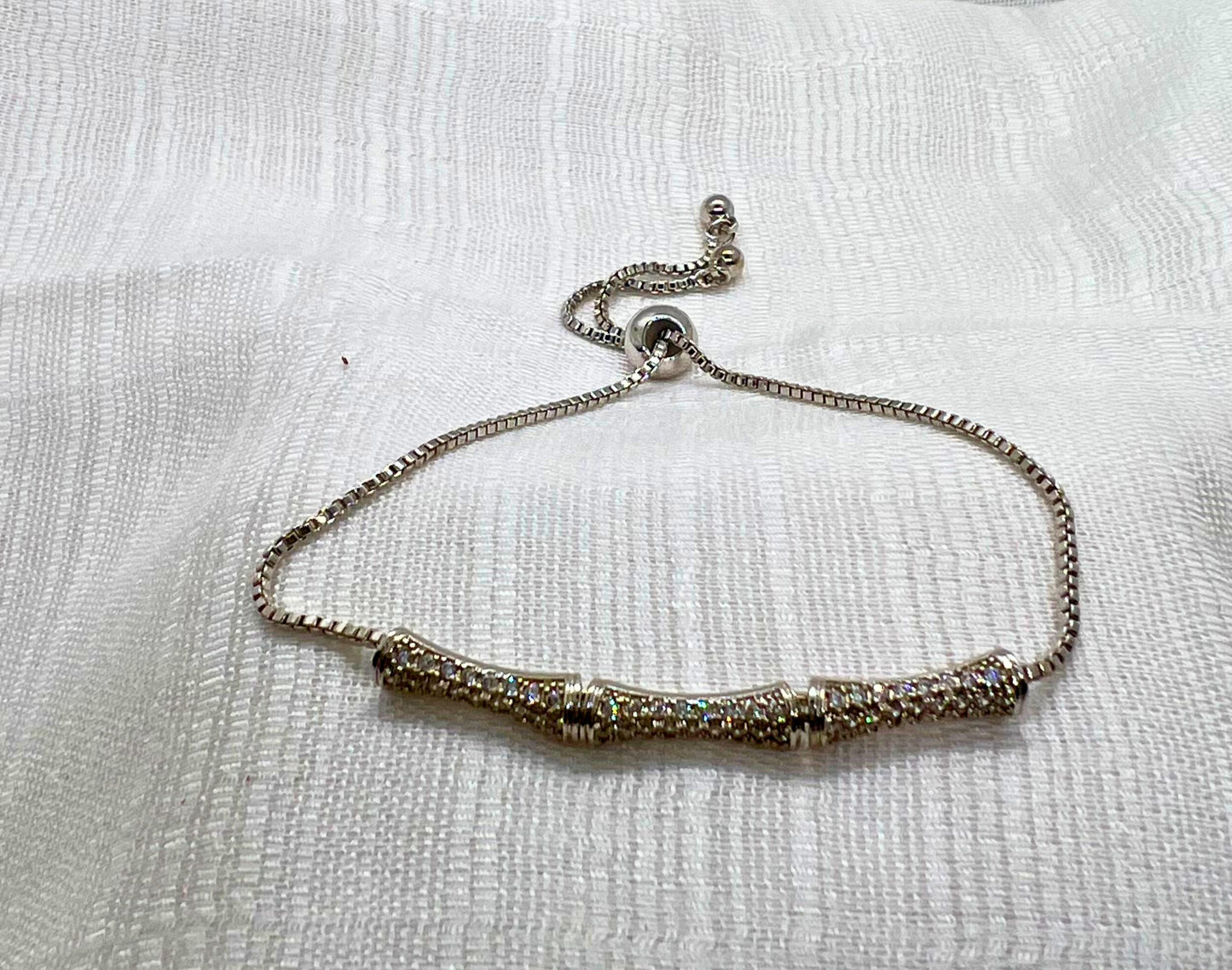Bamboo Crystal Pavé Silver Bracelet