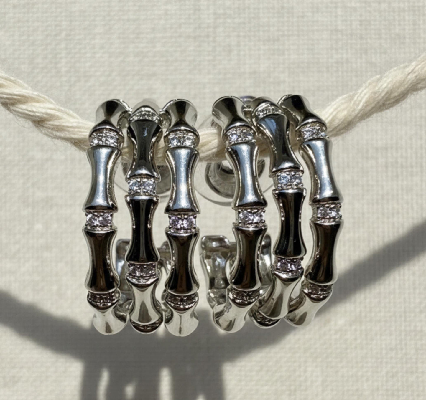 Bamboo Crystal Pavé Silver Earrings