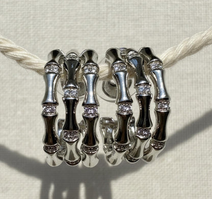 Bamboo Crystal Pavé Silver Earrings