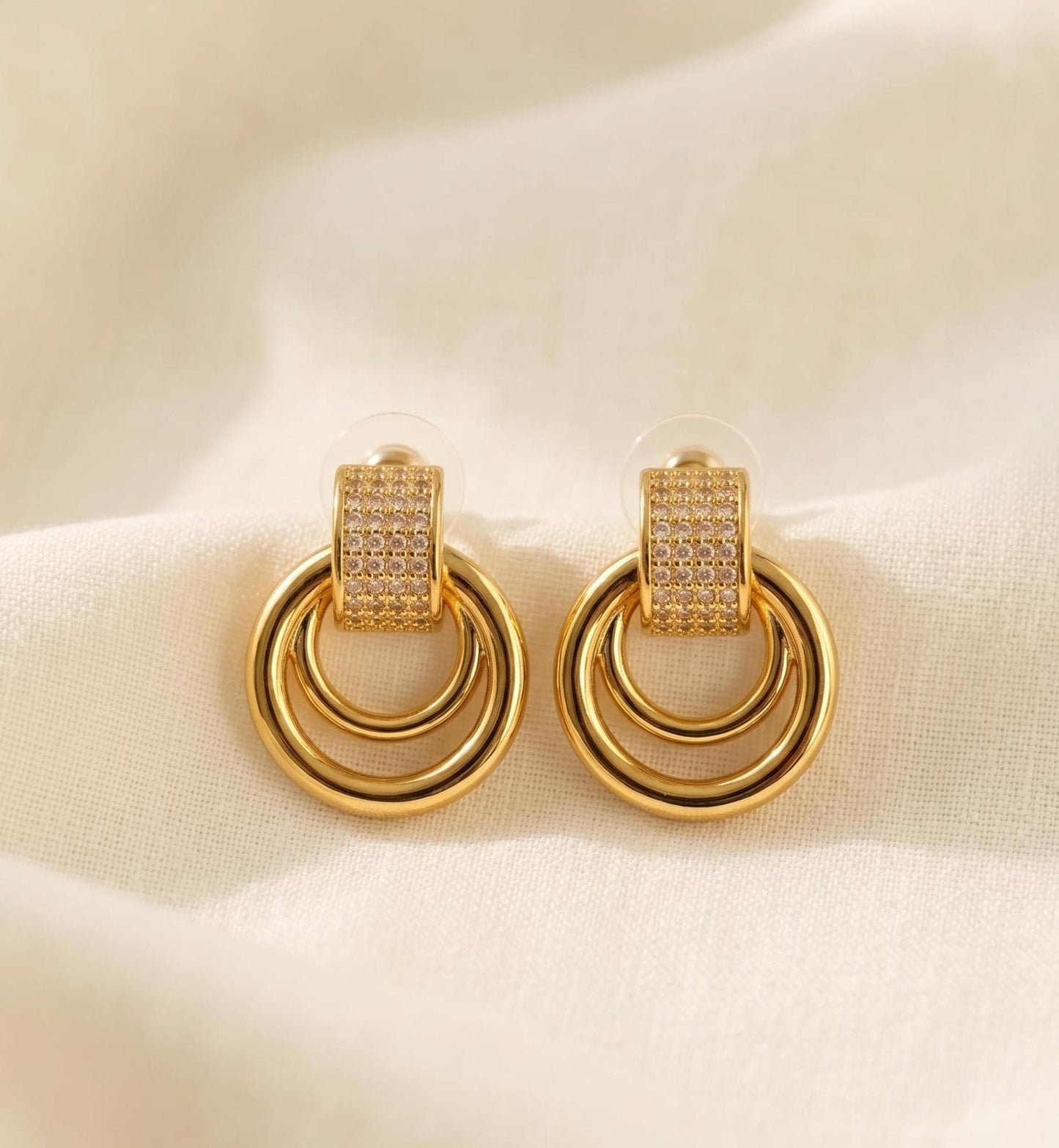 Pavé Double Circle Drop Earrings