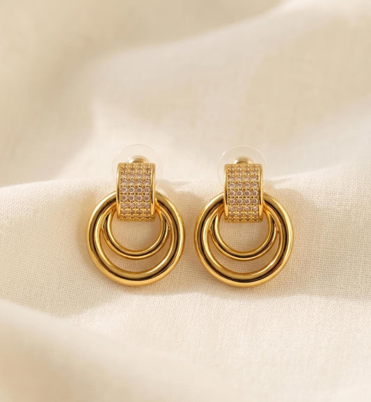 Pavé Double Circle Drop Earrings