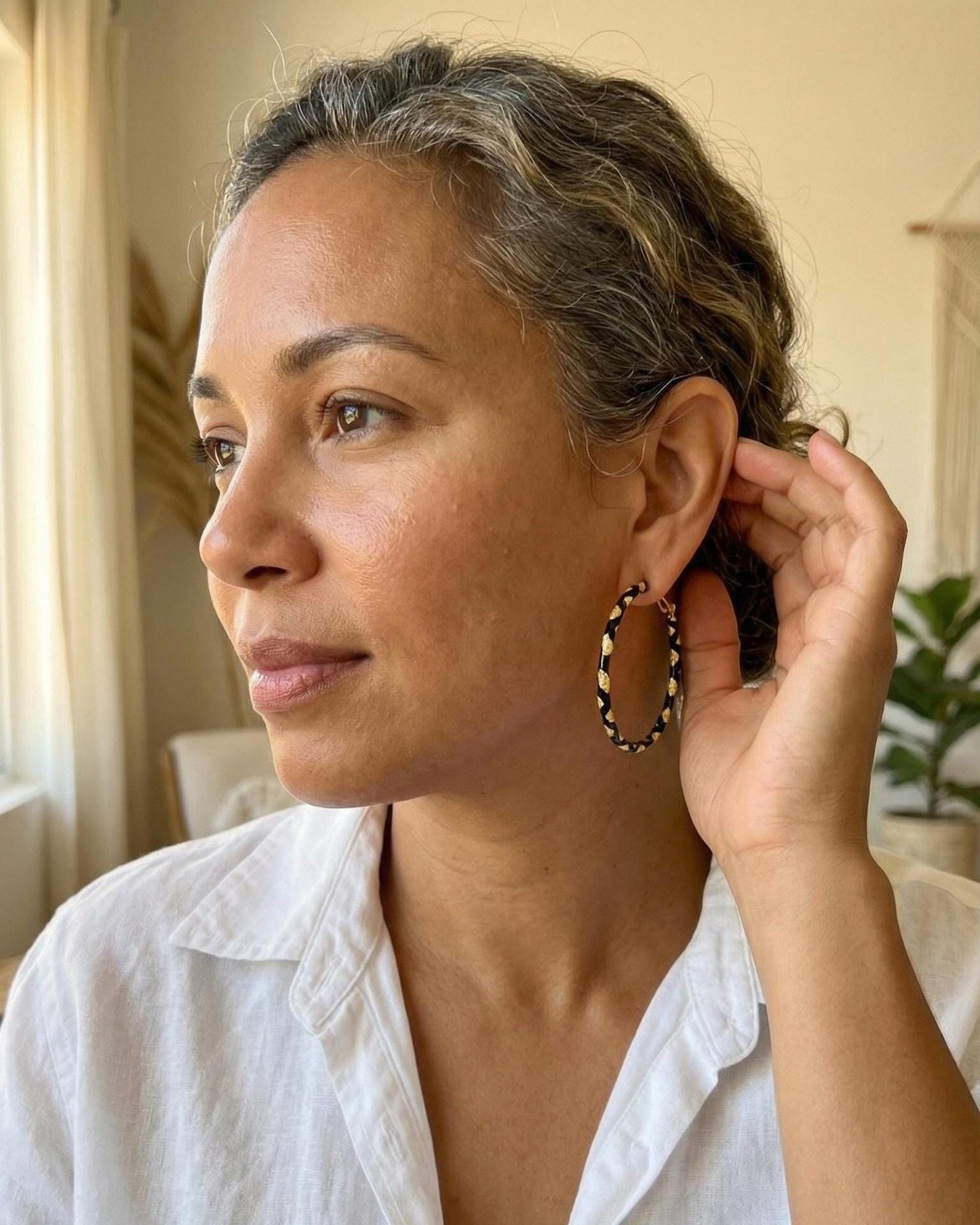 Textured Black & Gold Hoop Earrings