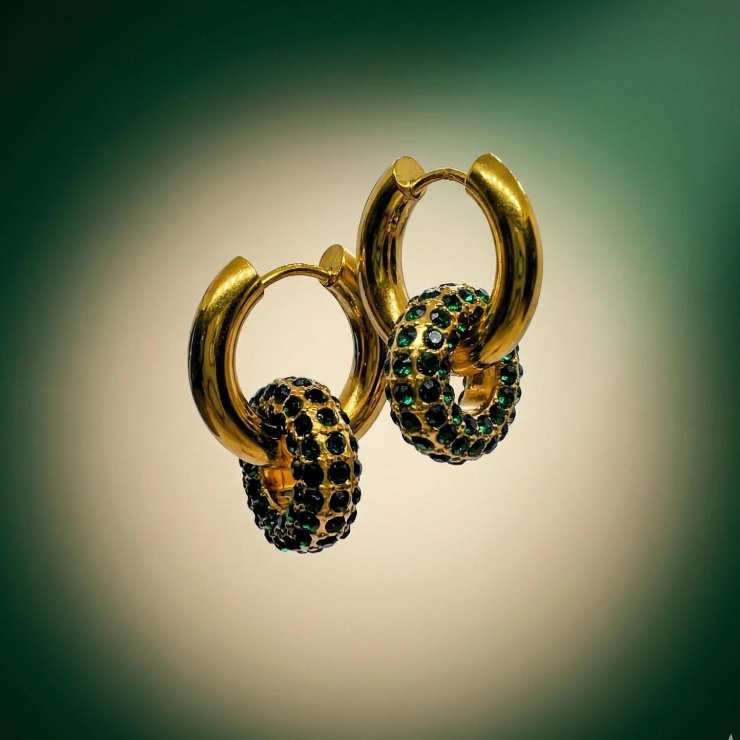 Emerald Pavé Donut Charm Gold Huggie Hoops