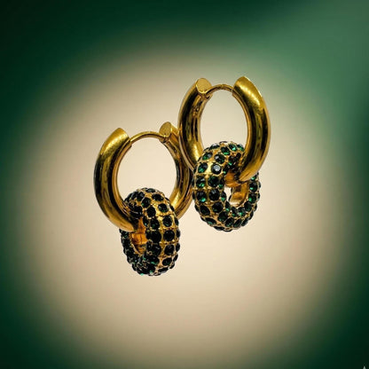 Emerald Pavé Donut Charm Gold Huggie Hoops
