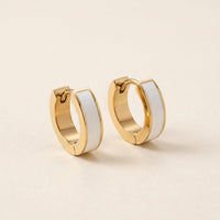 White Enamel Gold Huggie Hoops