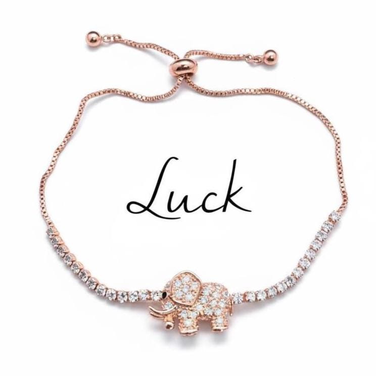 Good Luck Elephant Charm Bracelet Rose Gold Adjustable Dainty Fortune Jewelry