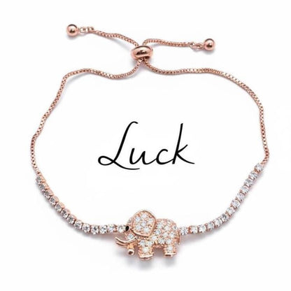 Good Luck Elephant Charm Bracelet Rose Gold Adjustable Dainty Fortune Jewelry