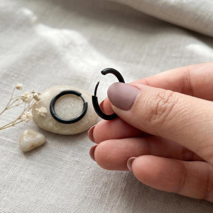 Black 16mm Huggie Hoop Earrings