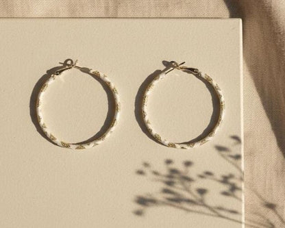 White Enamel Twisted Gold Hoops