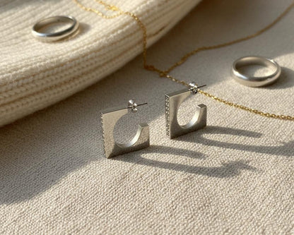 Square Geometric Hoop Earrings with crystal pavé