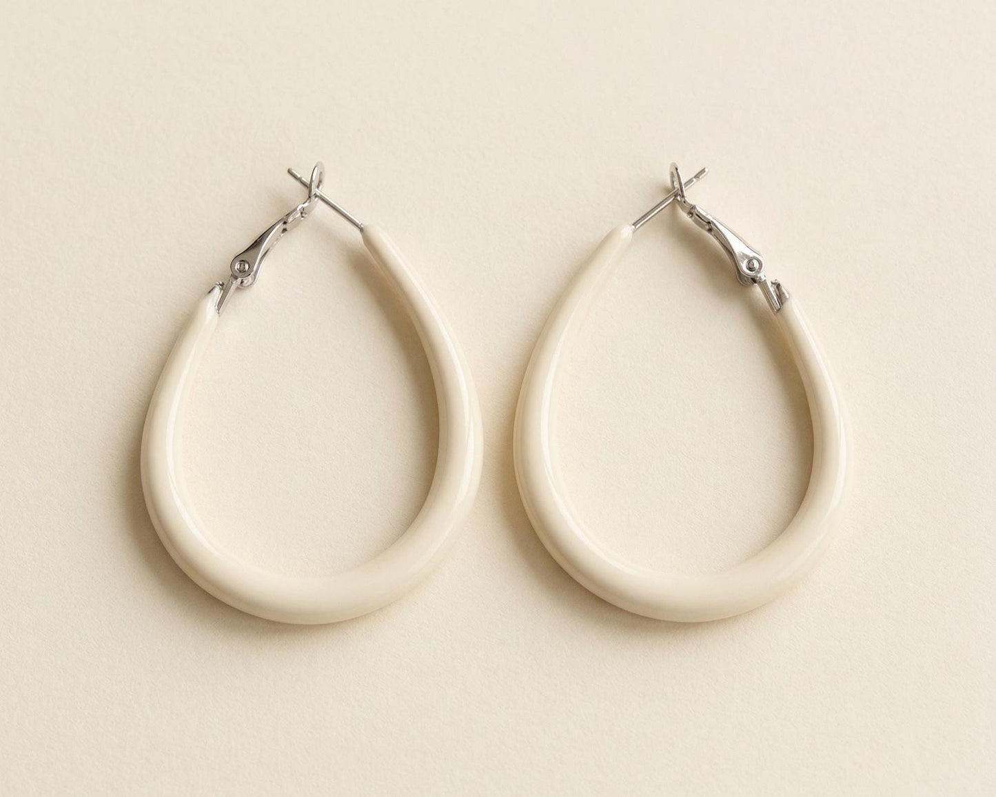 White Teardrop Hoop Earrings