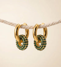 Emerald Pavé Donut Charm Gold Huggie Hoops