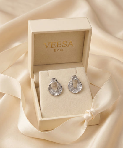 Crystal Pavé Ribbon Stud Earrings — Gold & Silver Minimalist Everyday