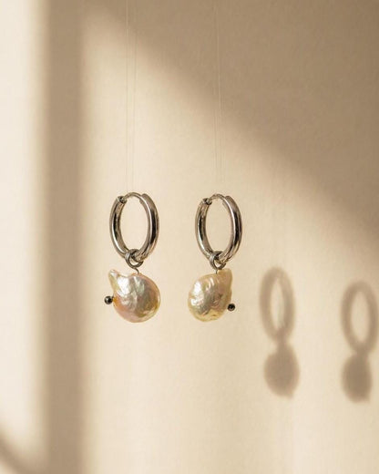 Baroque Pearl Floating Hoop Earrings