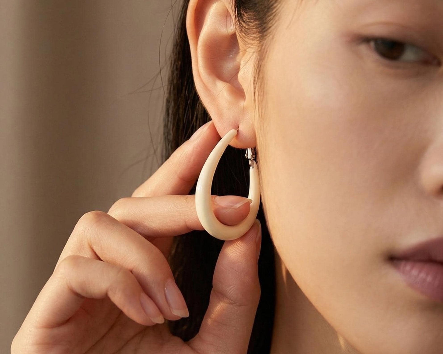 White Teardrop Hoop Earrings
