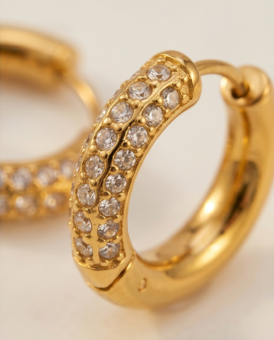 Crystal Pavé Huggie Hoops – 18K Gold Stainless Steel