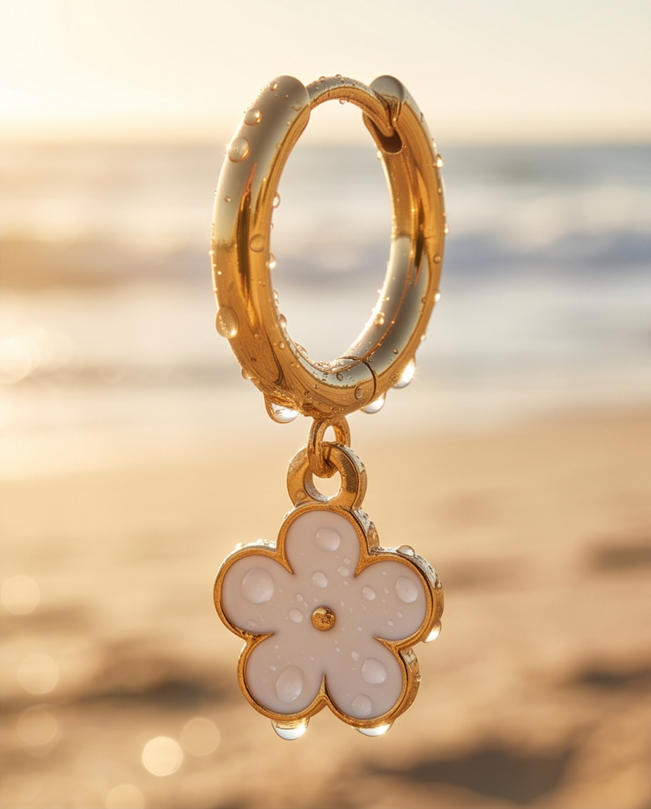 Daisy Huggie Hoop Earrings — Gold, White Enamel Flower Charm