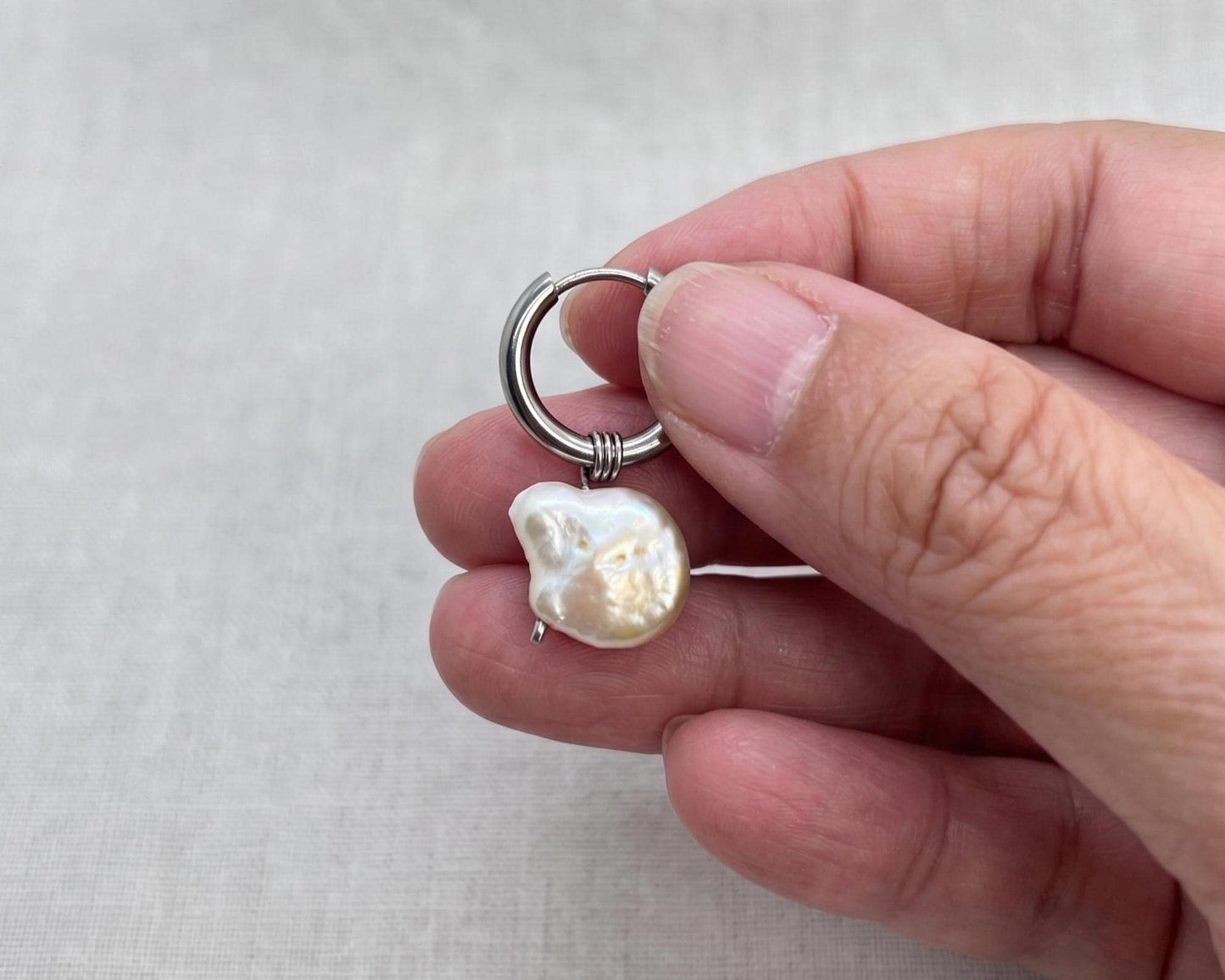 Baroque Pearl Floating Hoop Earrings
