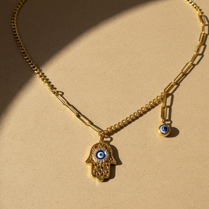 Hamsa Evil Eye Gold Necklace