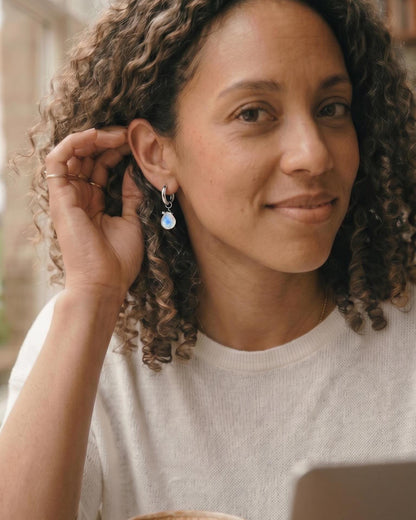Moonstone Silver Huggie Hoops