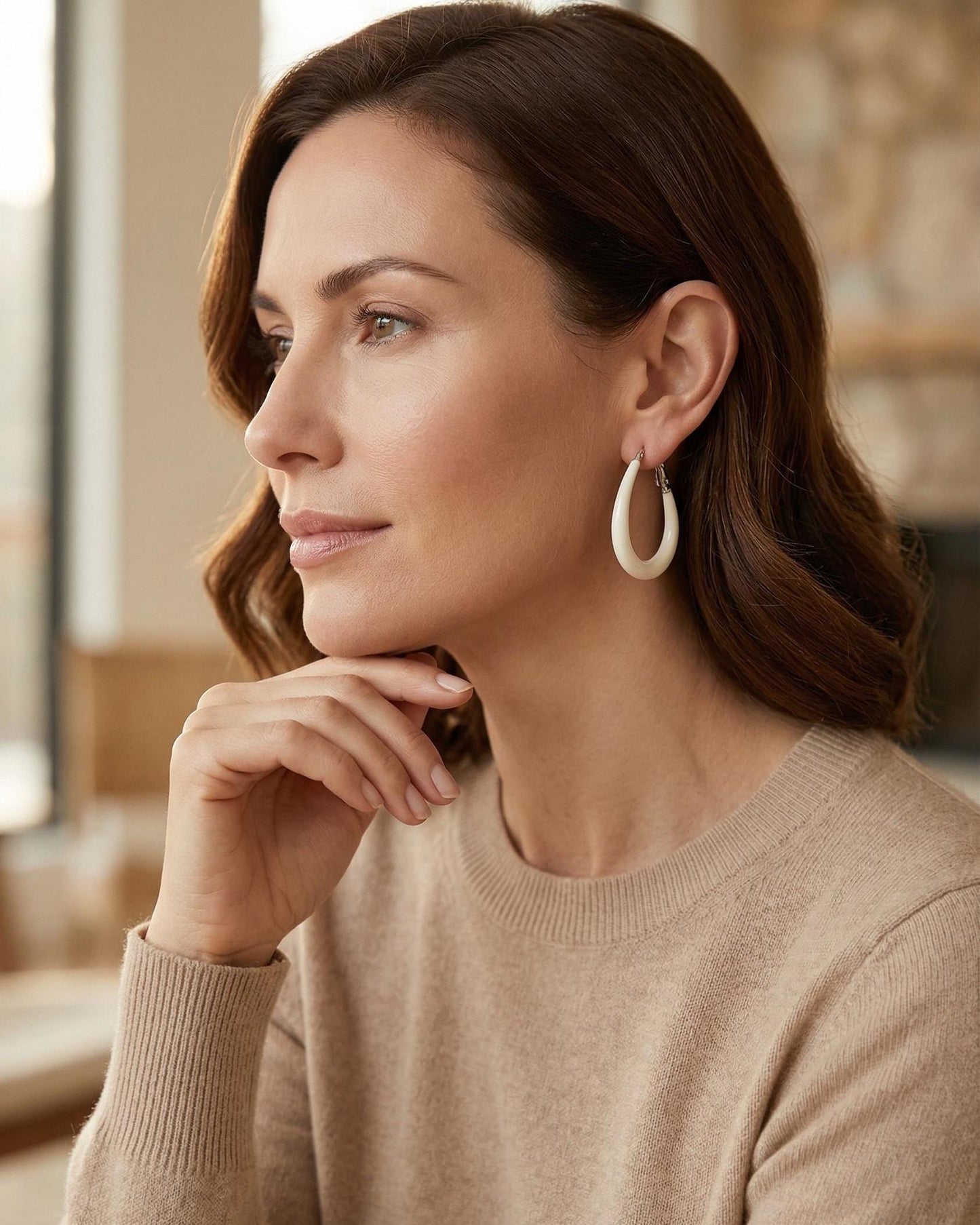 White Teardrop Hoop Earrings