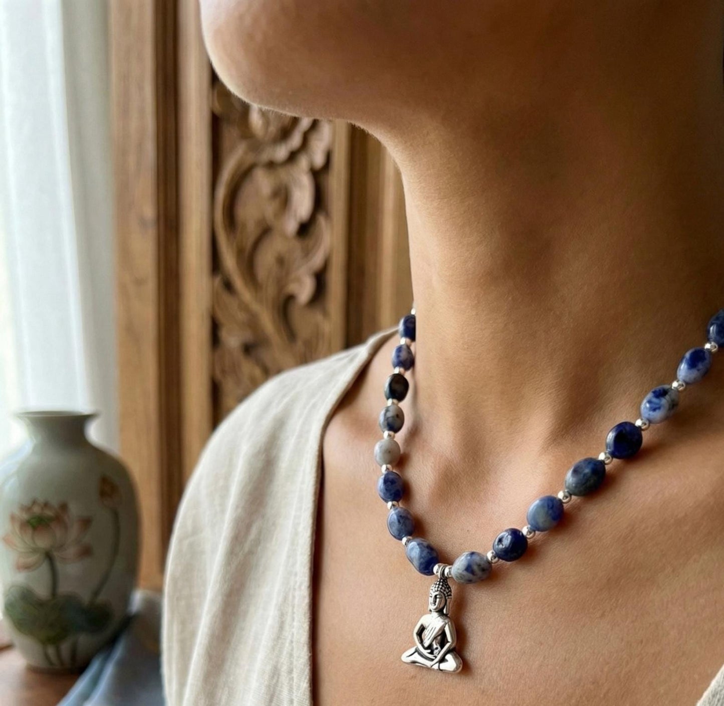 Sodalite Buddha Charm Necklace