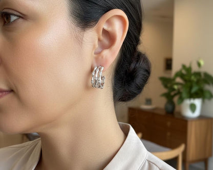 Bamboo Crystal Pavé Silver Earrings