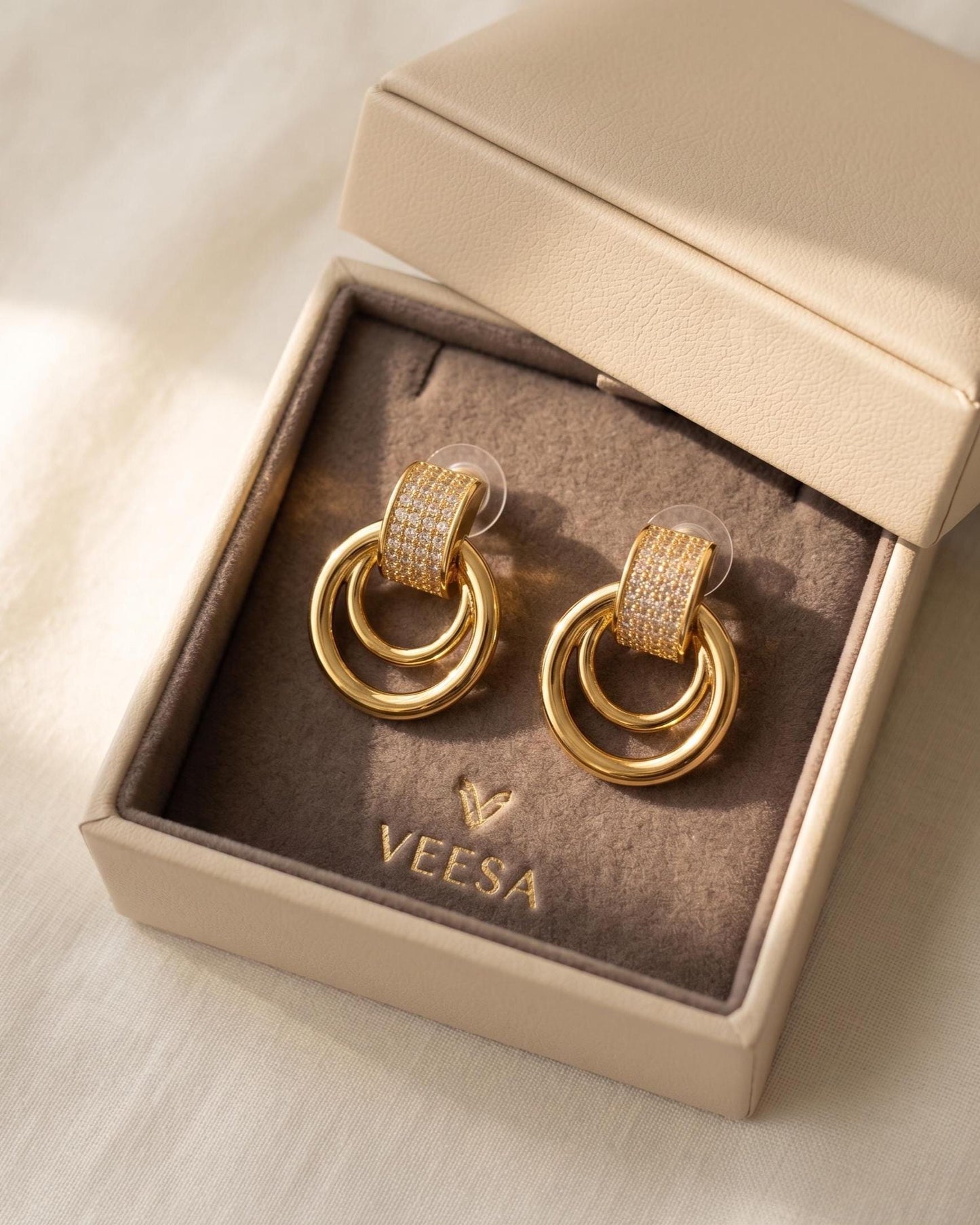 Pavé Double Circle Drop Earrings