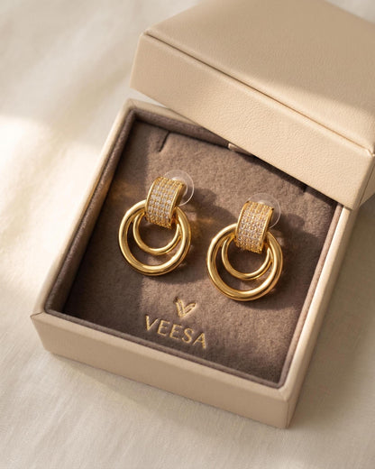 Pavé Double Circle Drop Earrings