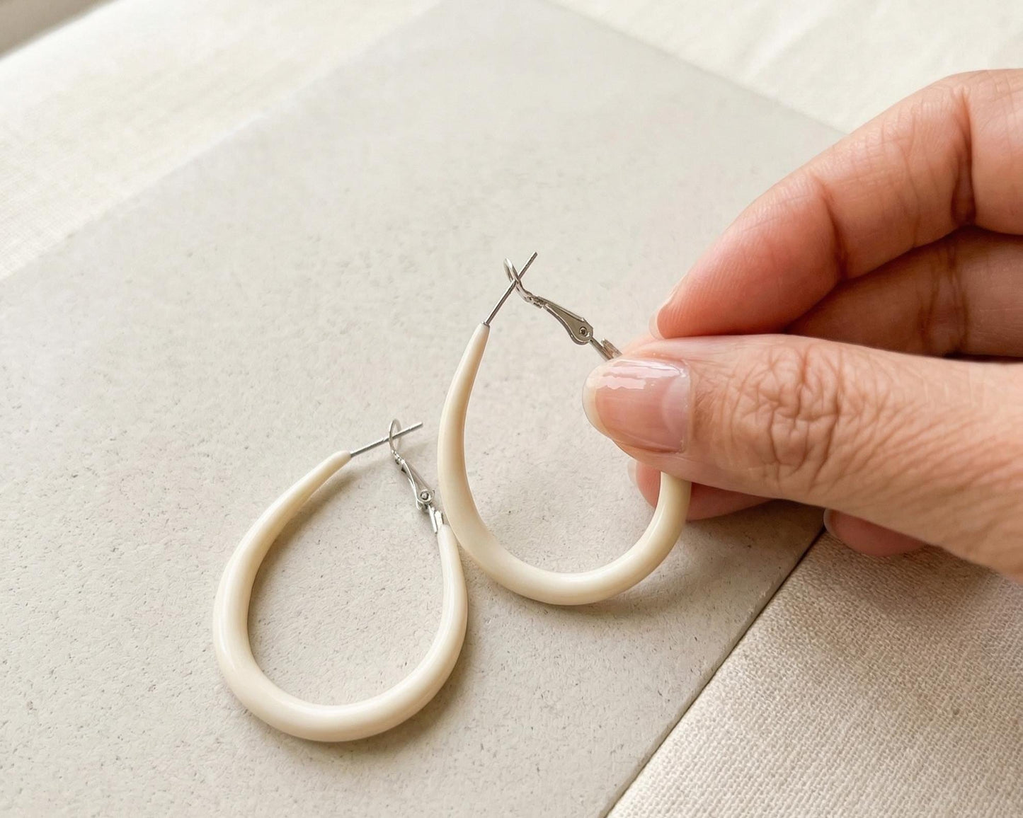 White Teardrop Hoop Earrings