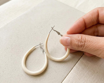 White Teardrop Hoop Earrings