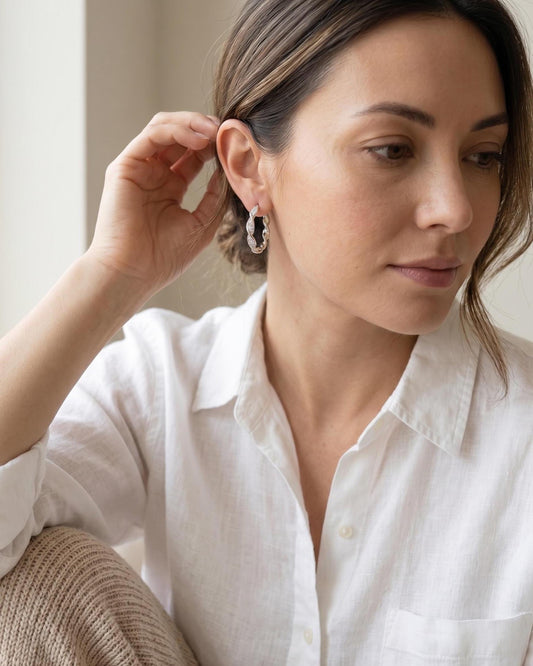 Twisted Crystal Pavé Silver Hoops