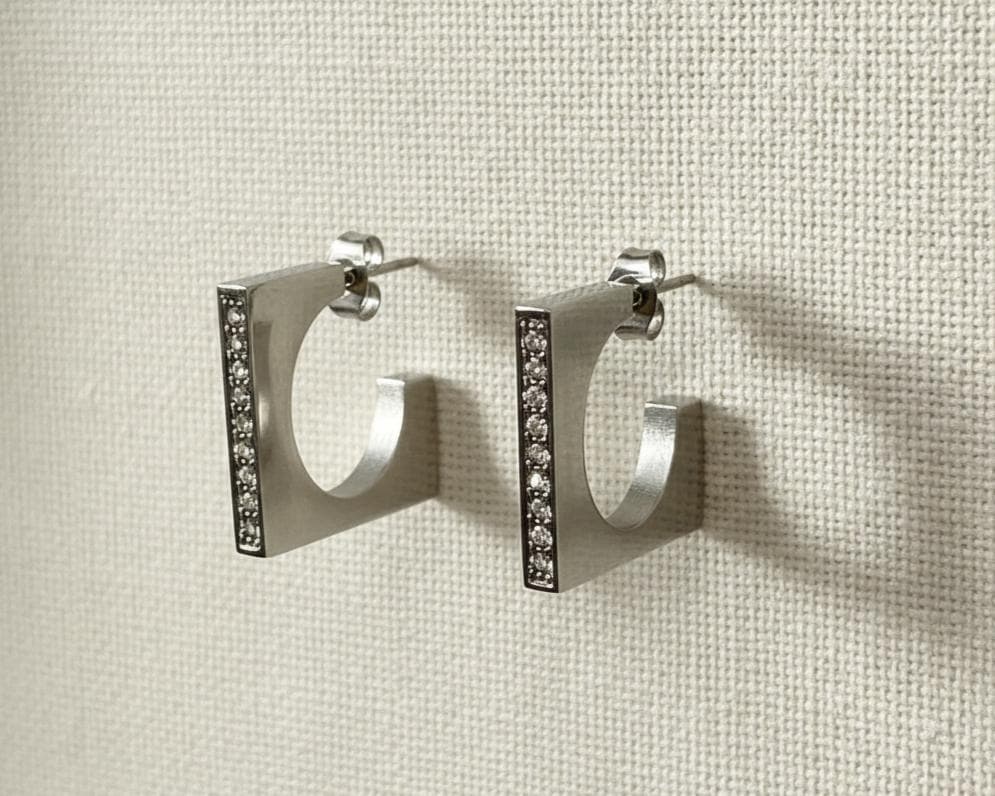 Square Geometric Hoop Earrings with crystal pavé