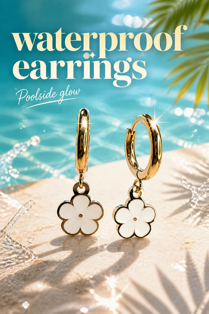 Daisy Huggie Hoop Earrings — Gold, White Enamel Flower Charm