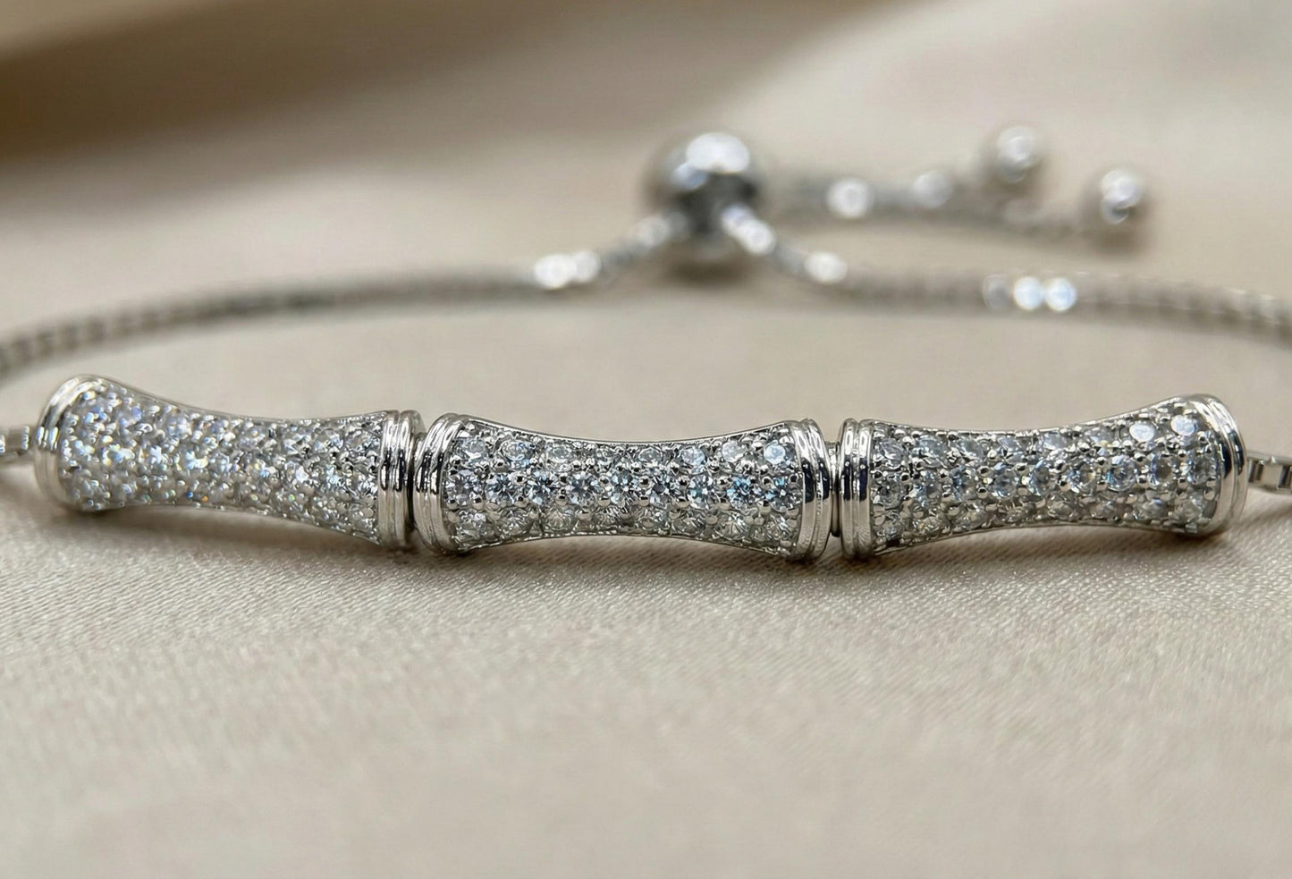 Bamboo Crystal Pavé Silver Bracelet