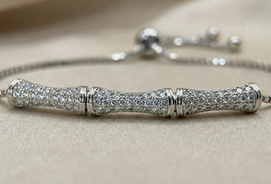 Bamboo Crystal Pavé Silver Bracelet